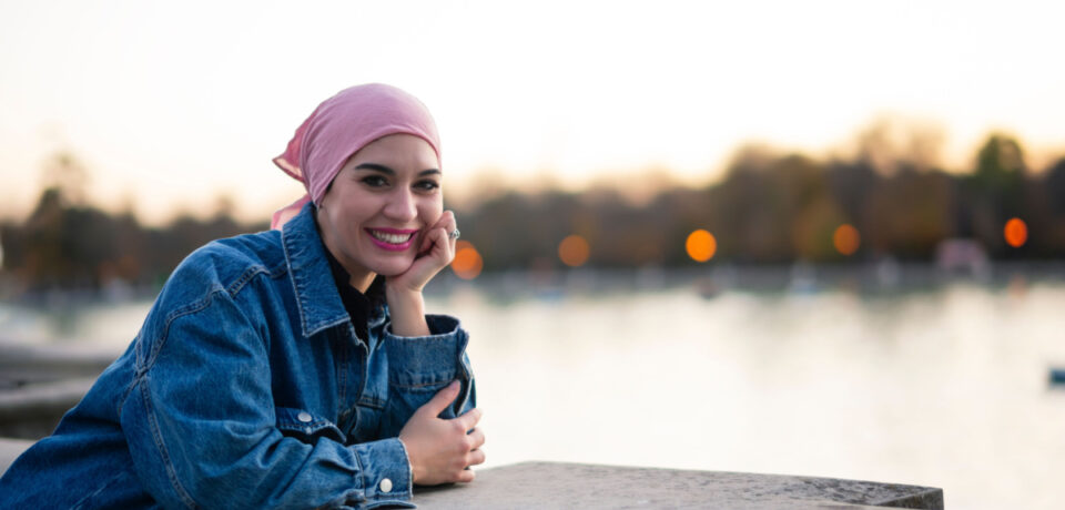 cancer patient woman with cancer in front of lake