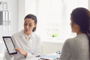 woman consulting with womens pelvice health provider